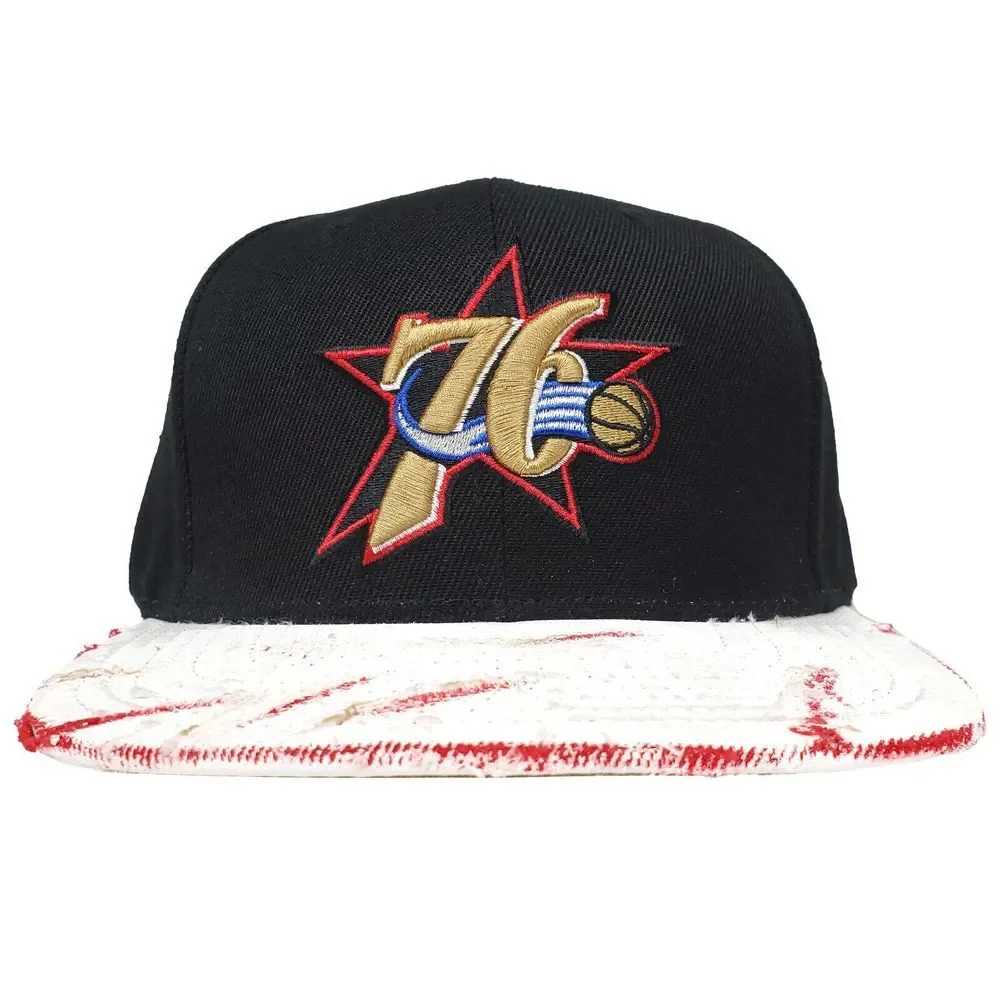 Philadelphia 76ers Mitchell & Ness NBA Snapback Hat Cap 3D Logo Grunge Black NWT